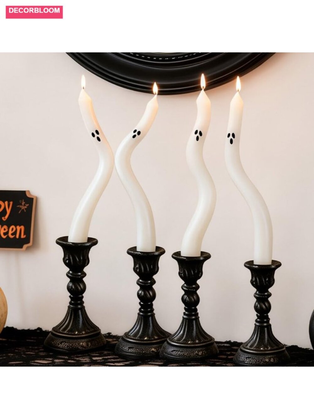 4 Pack Halloween Ghost Taper Candles 9.4" Indoor Decor